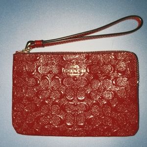 NWT COACH Dark Red Corner Zip Wristlet